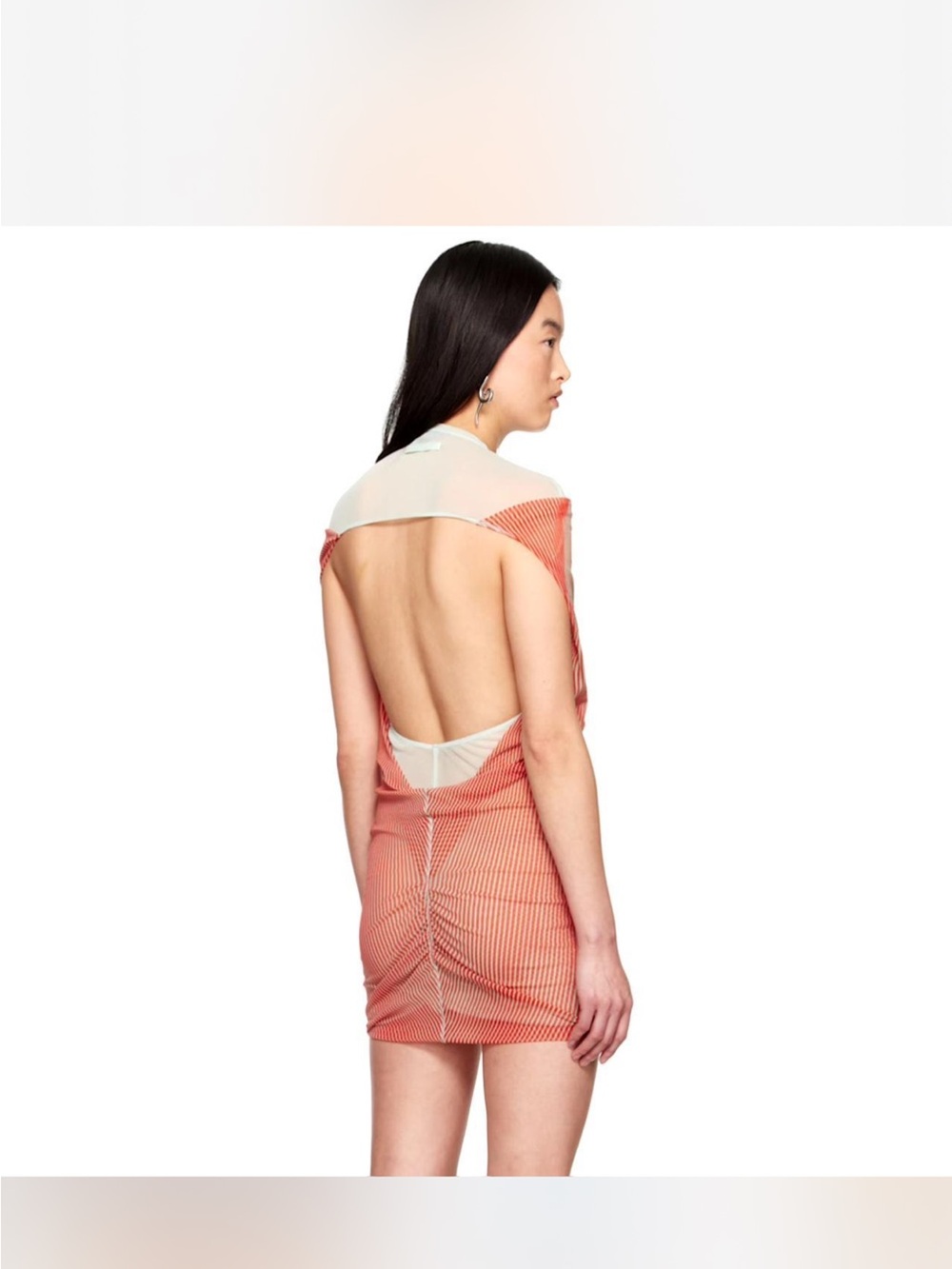 Jean Paul gaultier Sheer Ribbed Two-Piece Mini Dress in Beige with Coral Accents - Picture 3 of 3